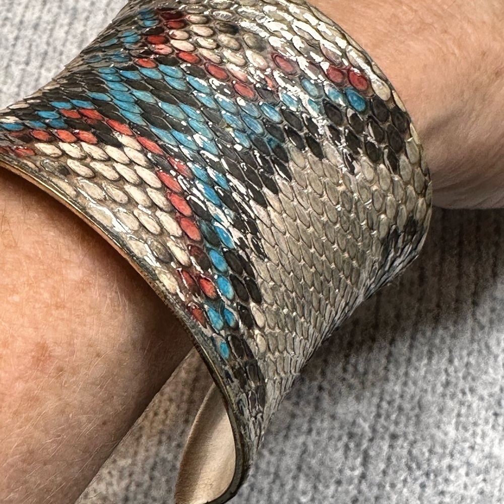 Rustic Cuff Snake Skin multi colored wide cuff boho statement Bracelet